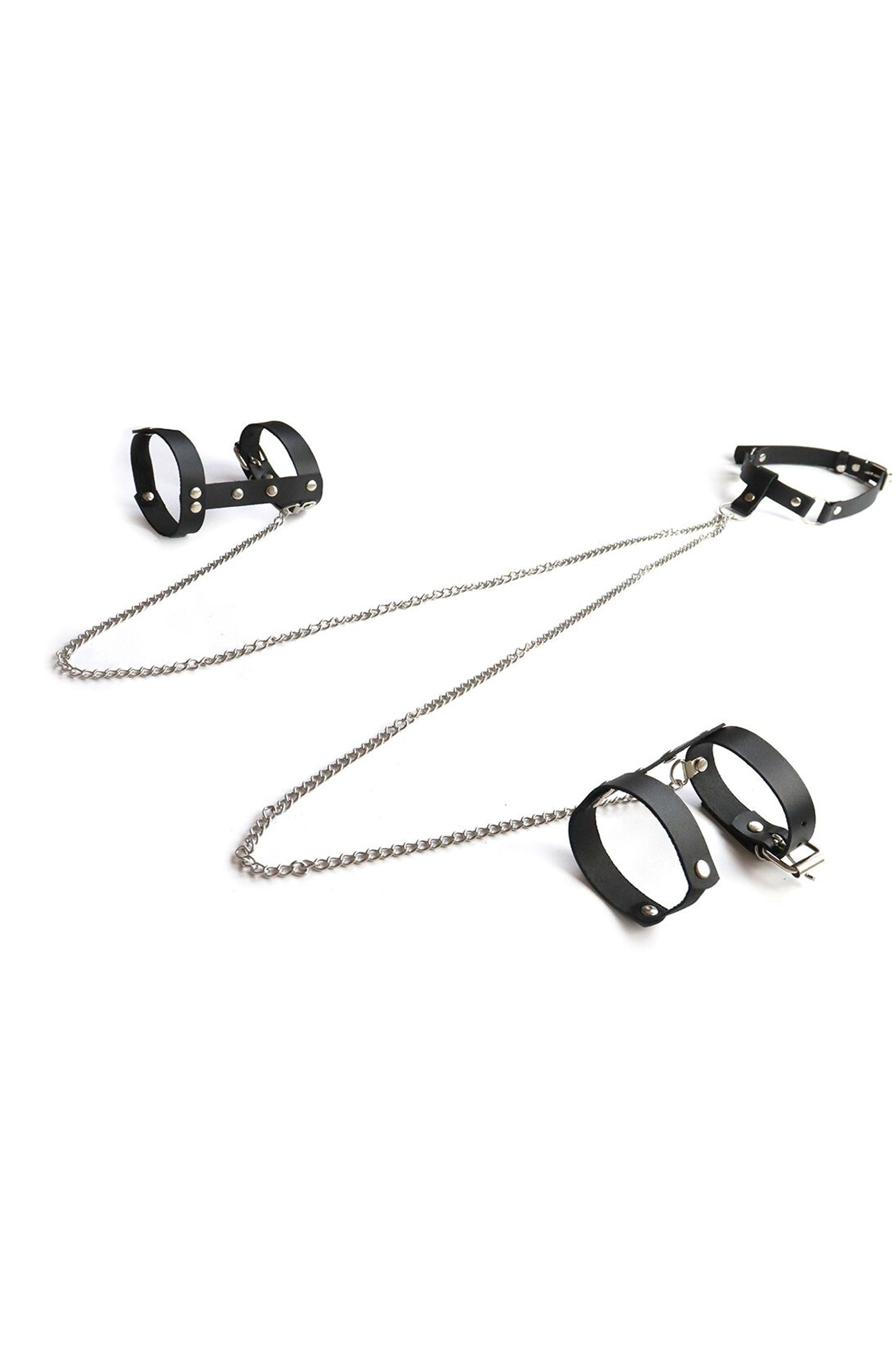 Кожаный ошейник с браслетами Dakota black