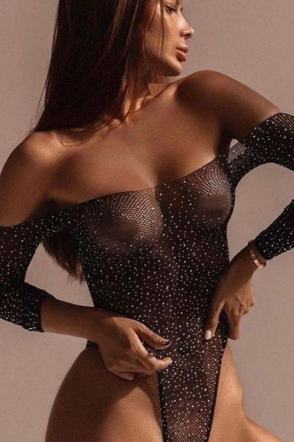 Прозрачное боди со стразами Sexi body P1077-1