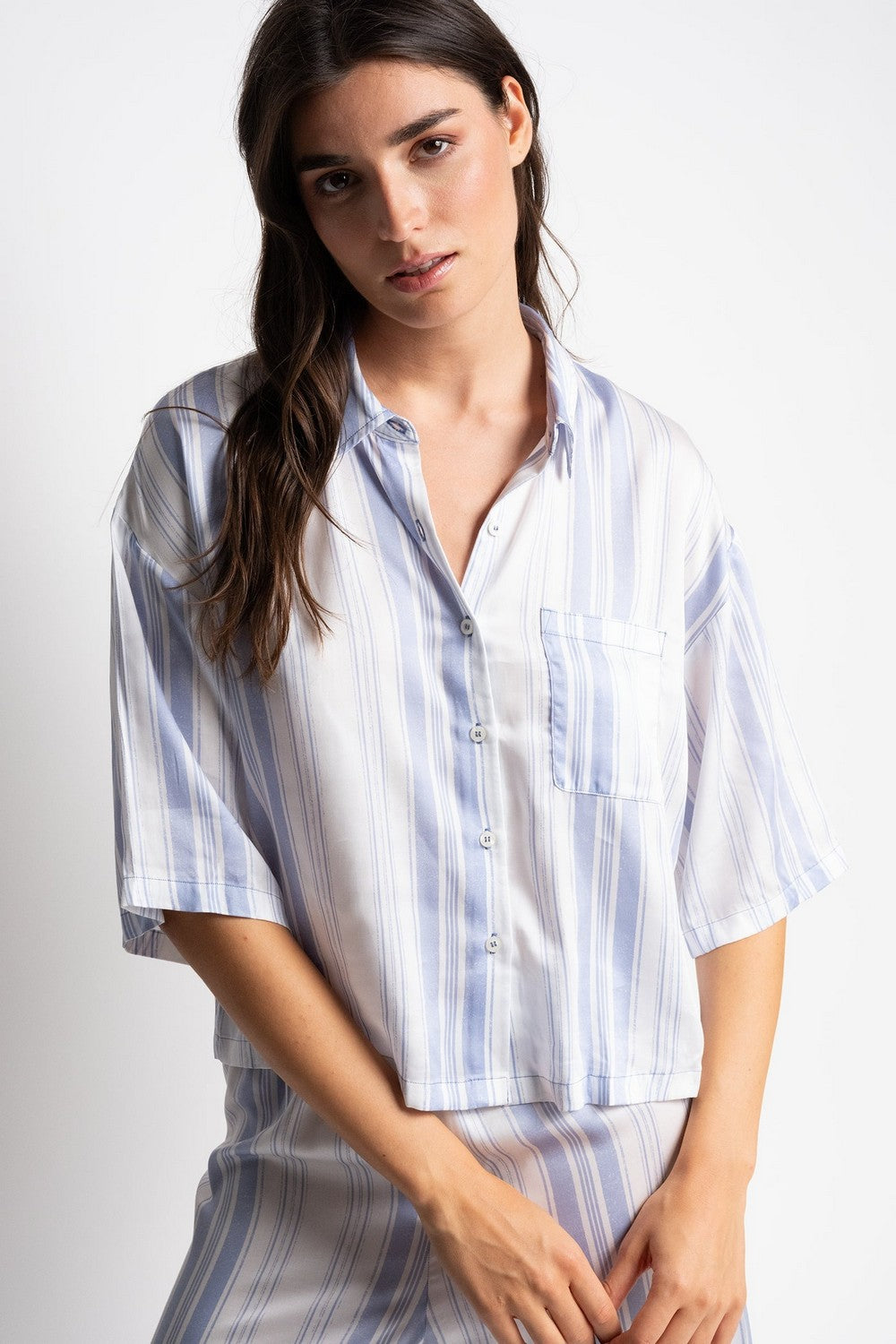 Пижамная блуза на пуговицах TH08 Chloe stripes print