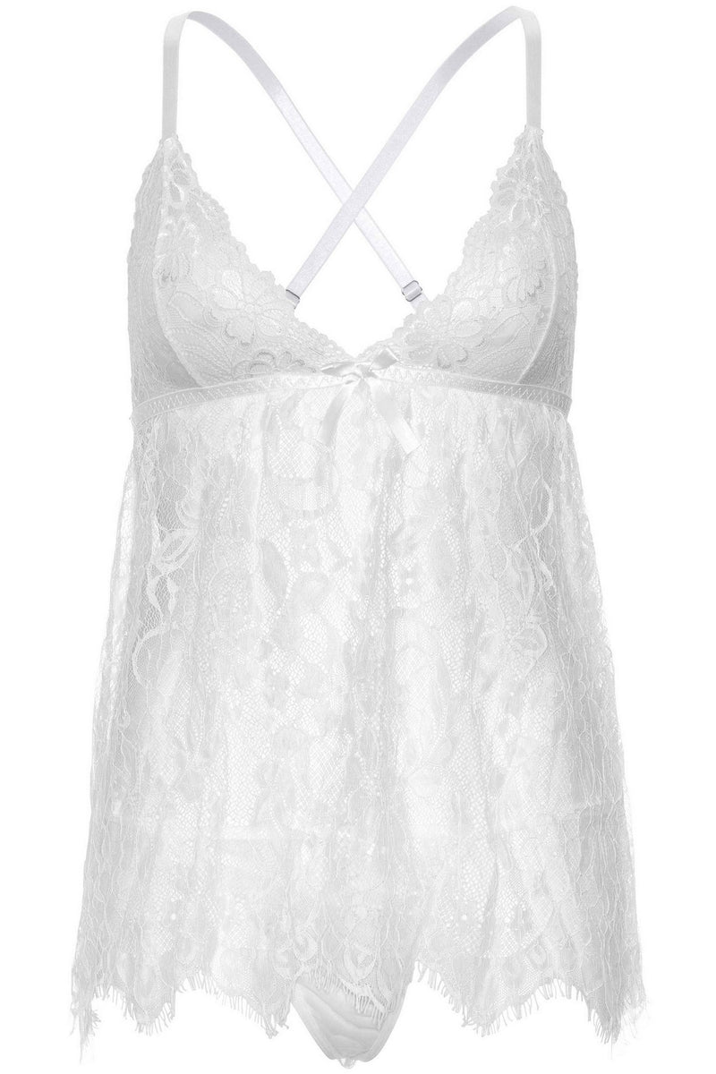 Кружевной бебидолл Floral lace babydoll & string white