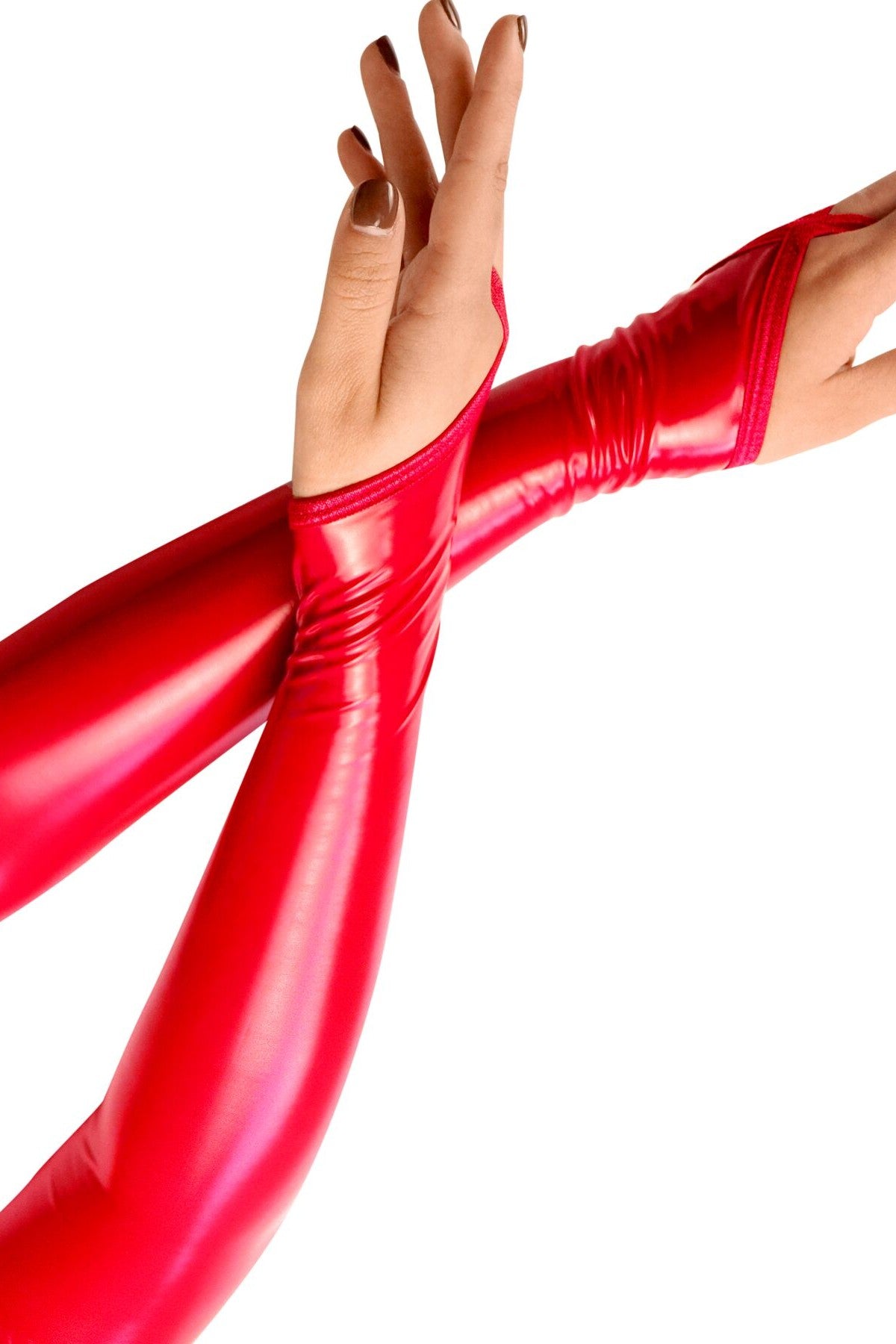 Длинные виниловые митенки Lora red