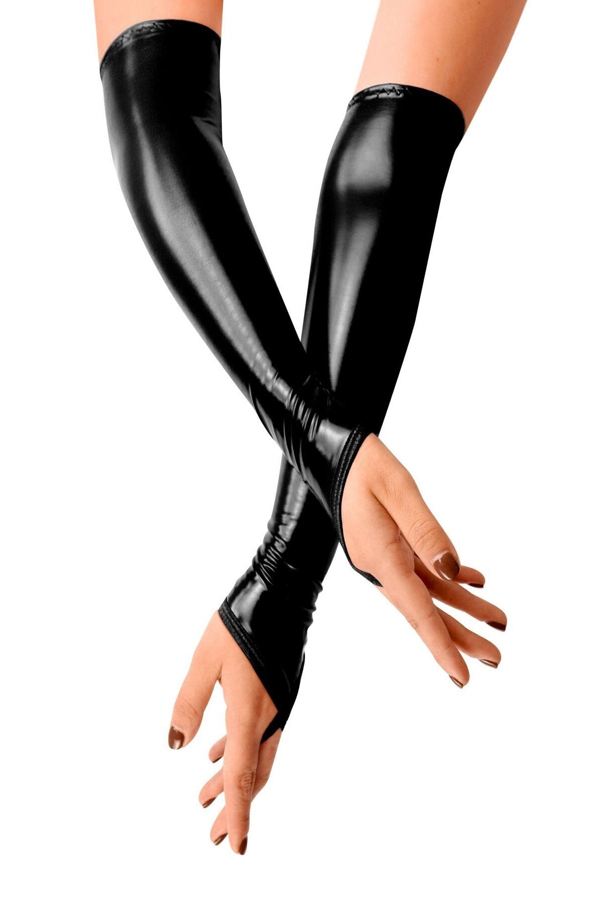 Длинные виниловые митенки Lora black