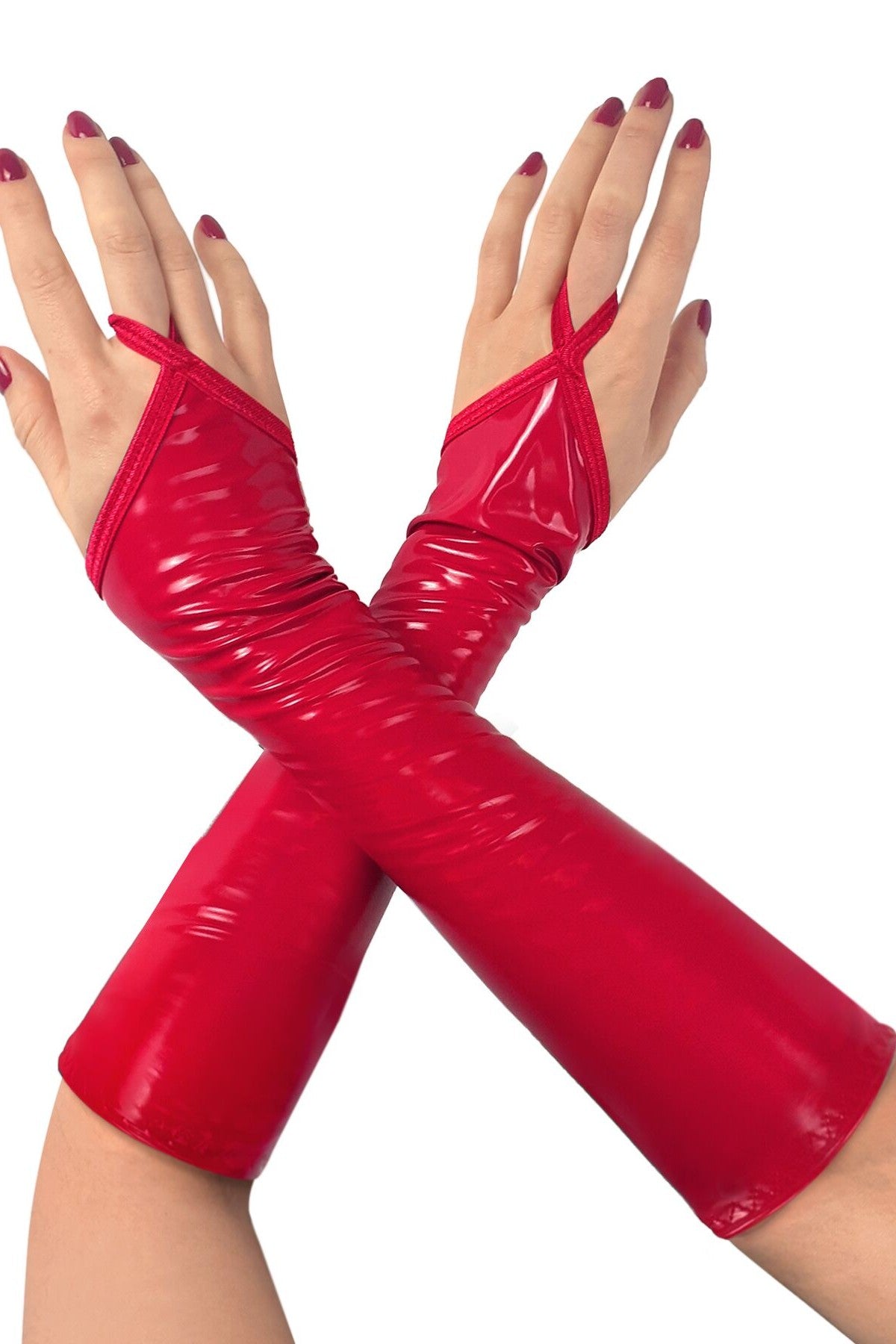 Короткие виниловые митенки Lora red