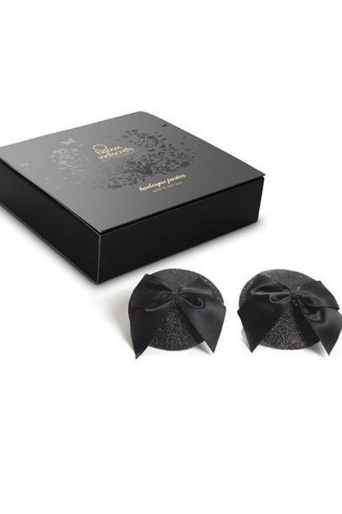 Пестиси з бантом Burlesque pasties GLITTER and BOW Bijoux Indiscrets