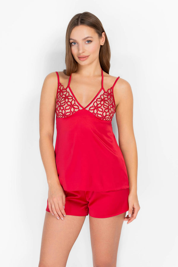 Сатиновая пижама с вышивкой 8181-6832 29 raspberry