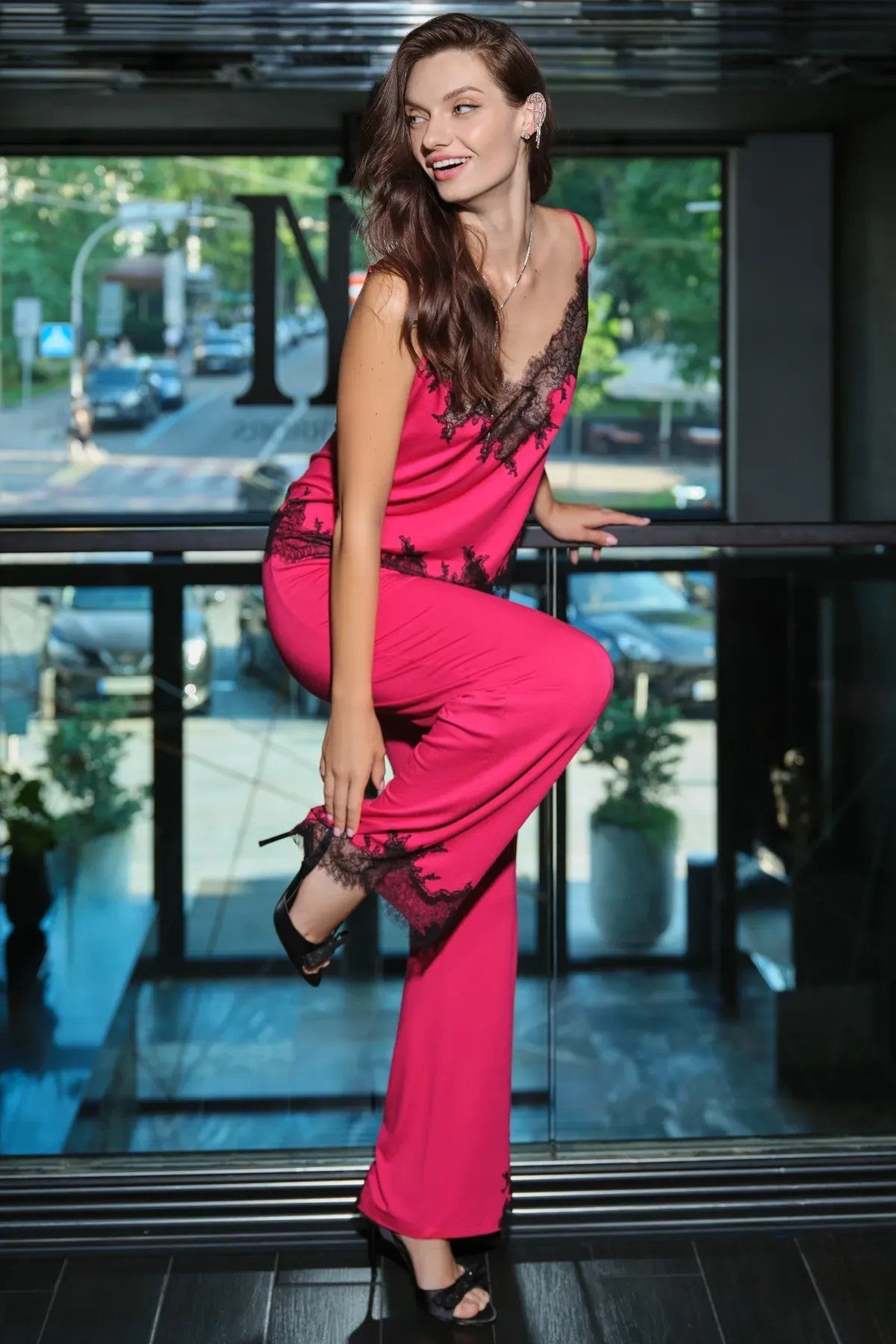 Пижама из бамбука 03331O fuchsia/black