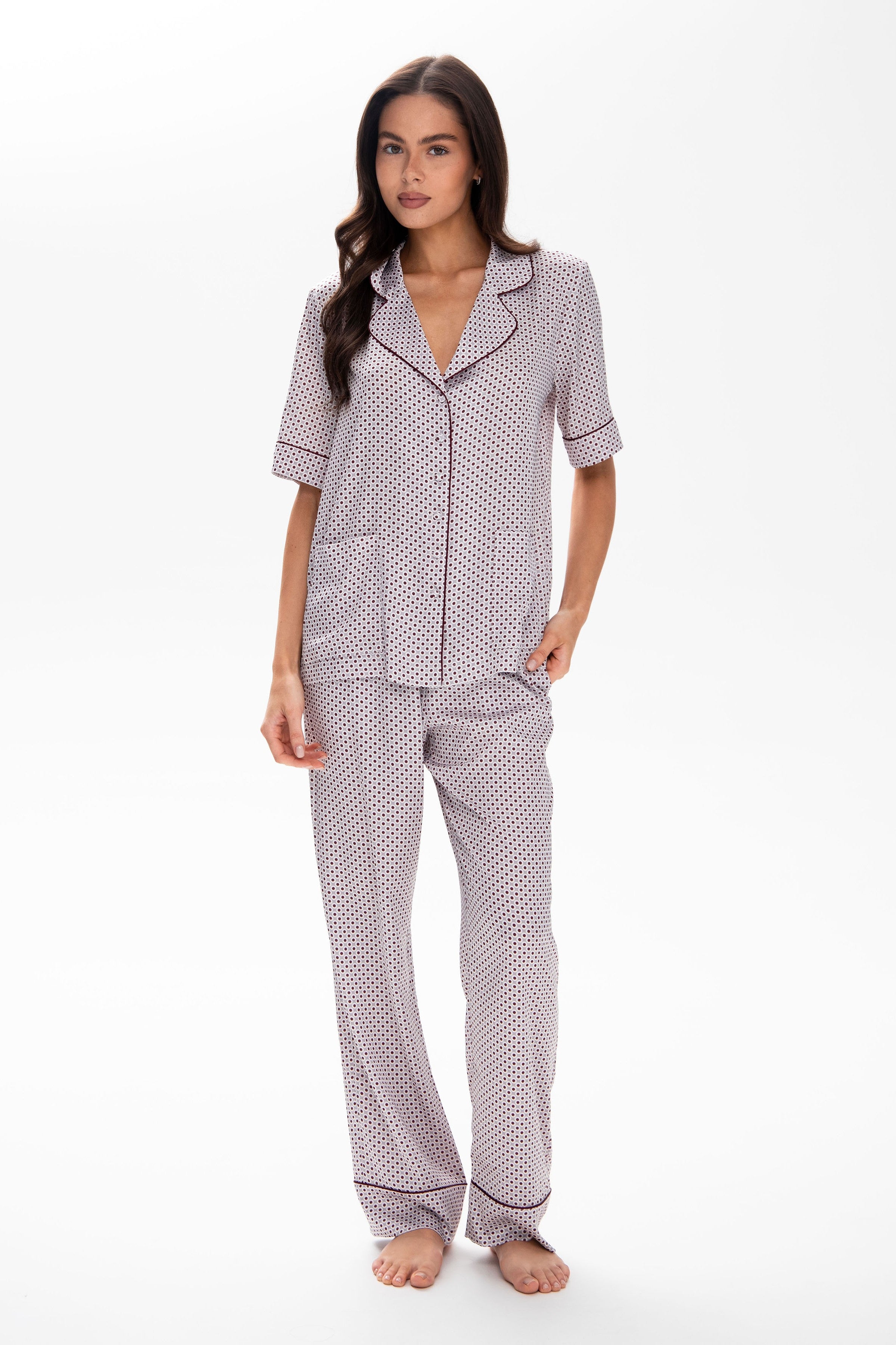 Шелковая пижама Луїза 25108 beige/bordo