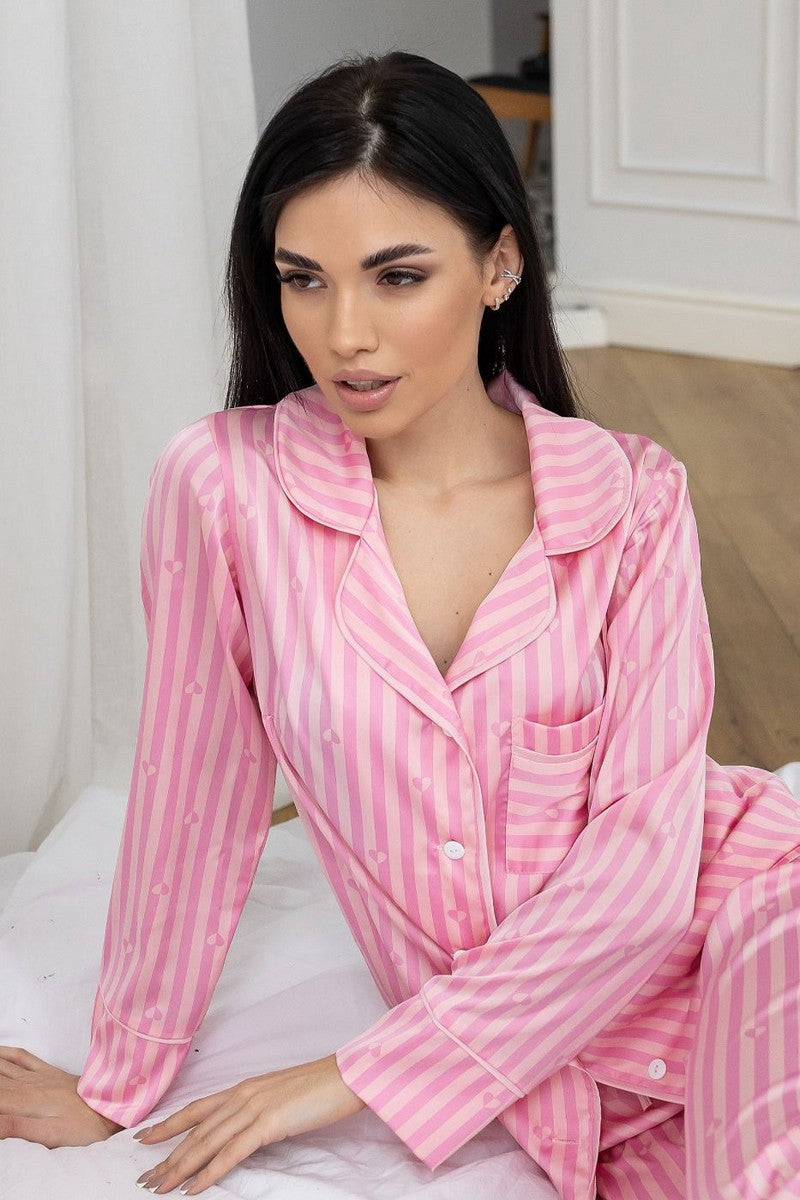 Шелковая пижама П1700 rose stripes/heart