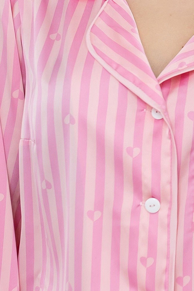 Шелковая пижама П1700 rose stripes/heart