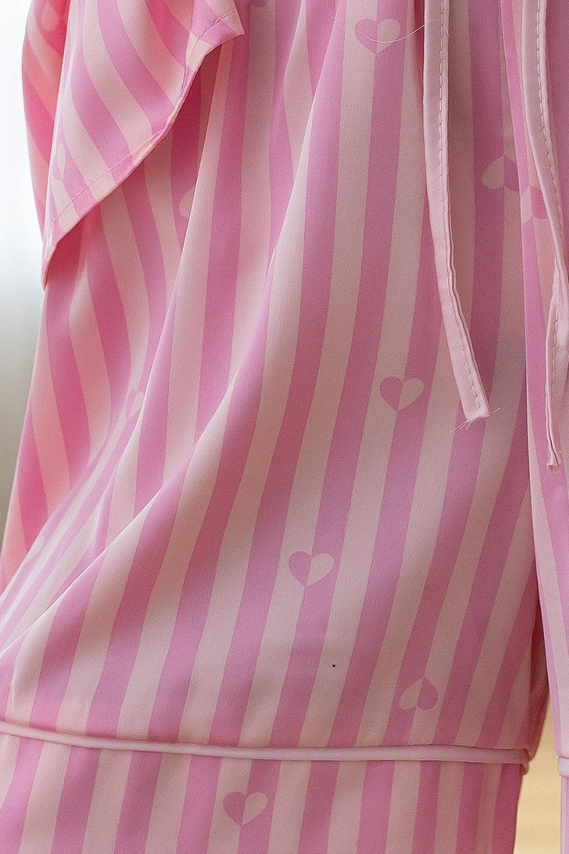 Шелковая пижама П1750 rose stripes/heart