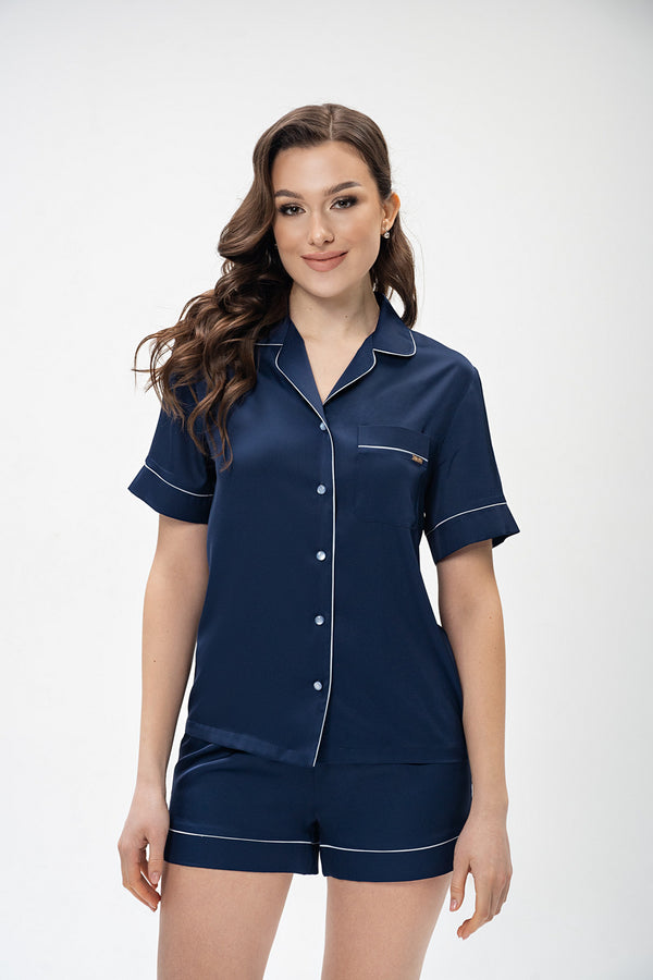 Атласная пижама 2409 navy blue