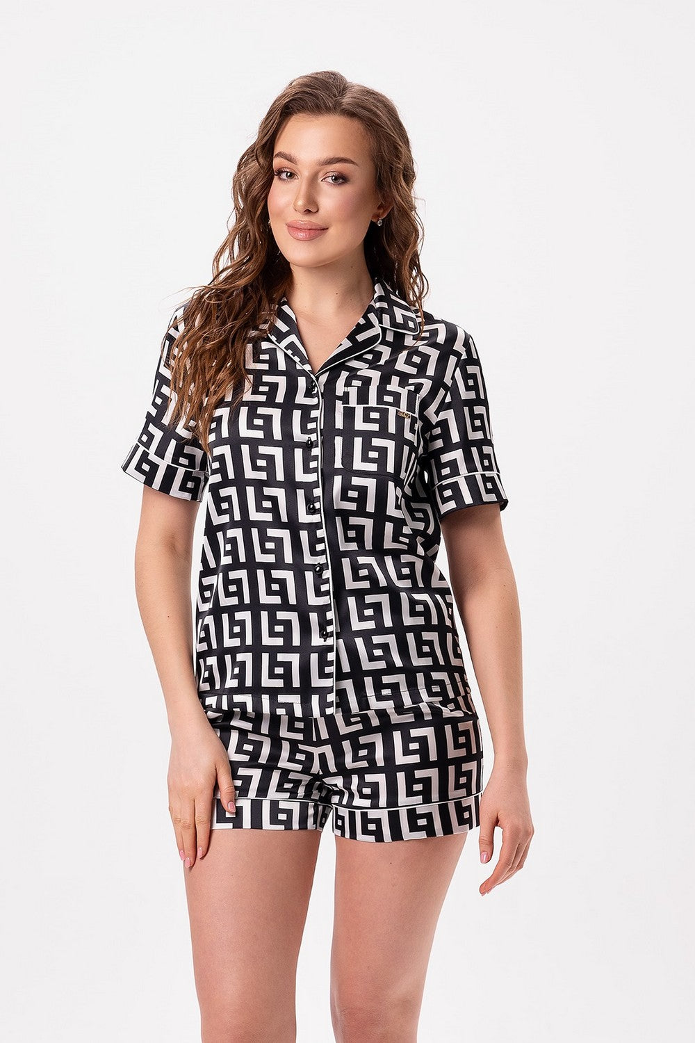 Атласная пижама 2609 black/white