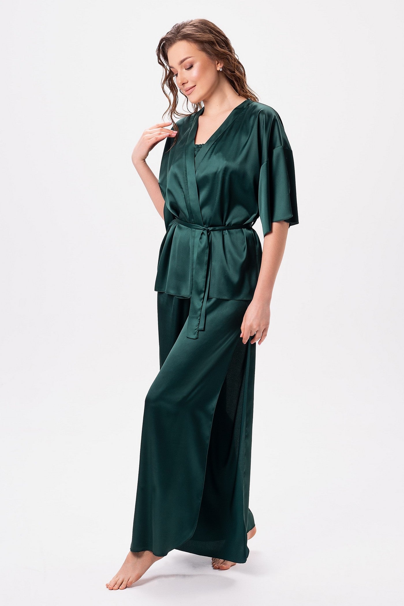 Атласная пижама-тройка 2612 emerald