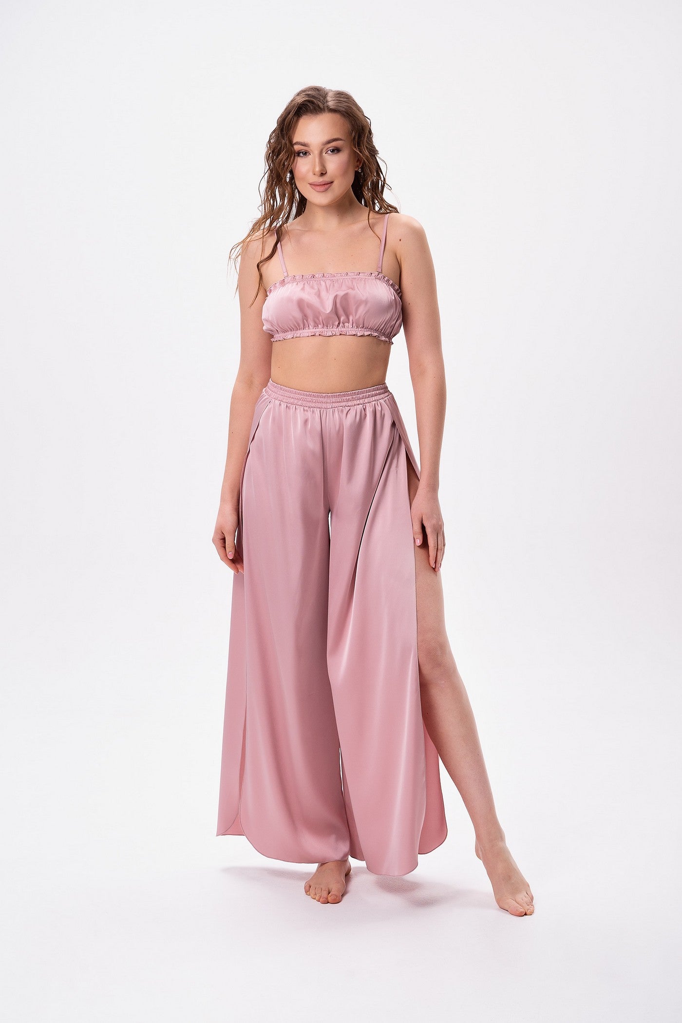 Атласная пижама-тройка 2612 pudra