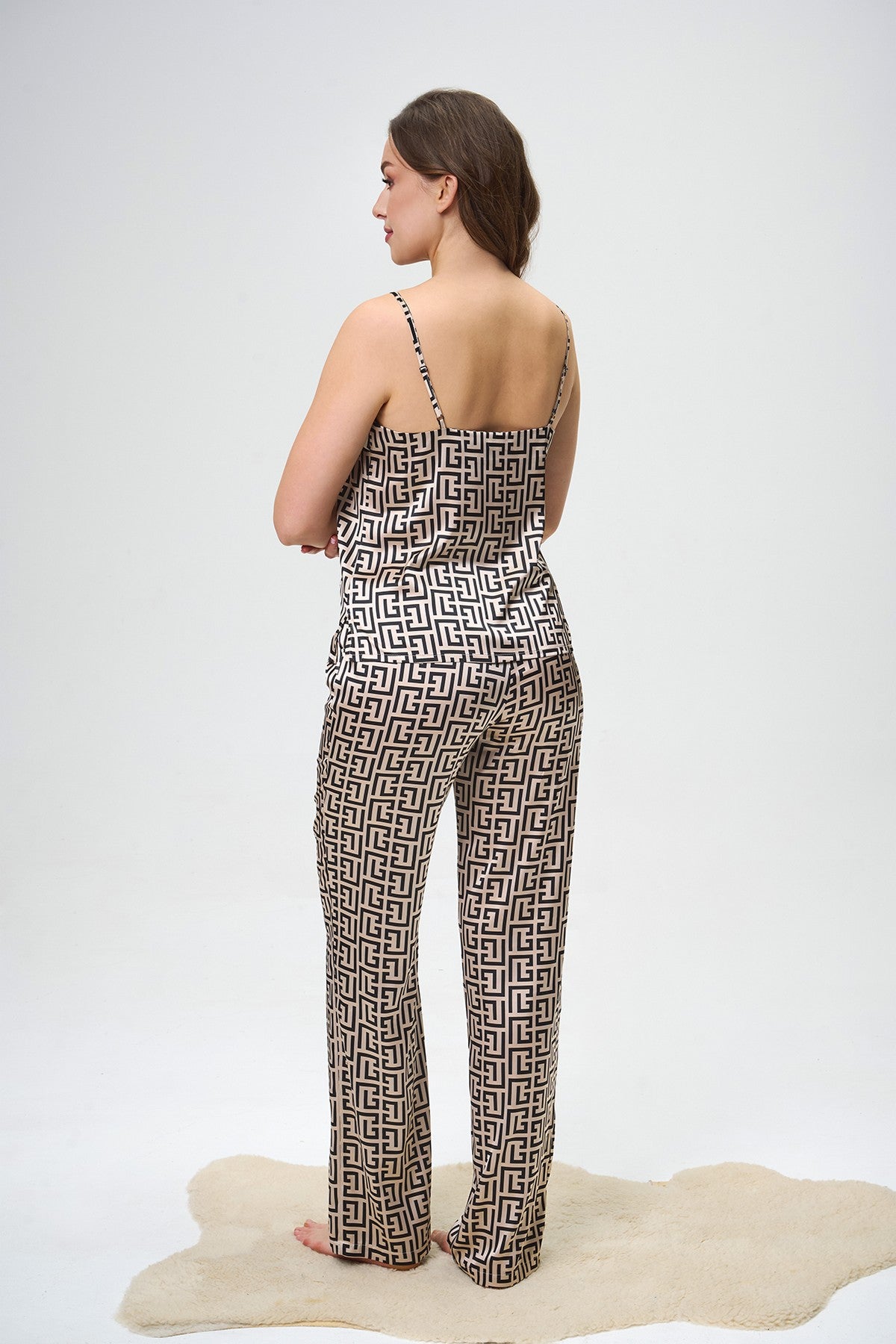 Атласная пижама 2811 black/beige