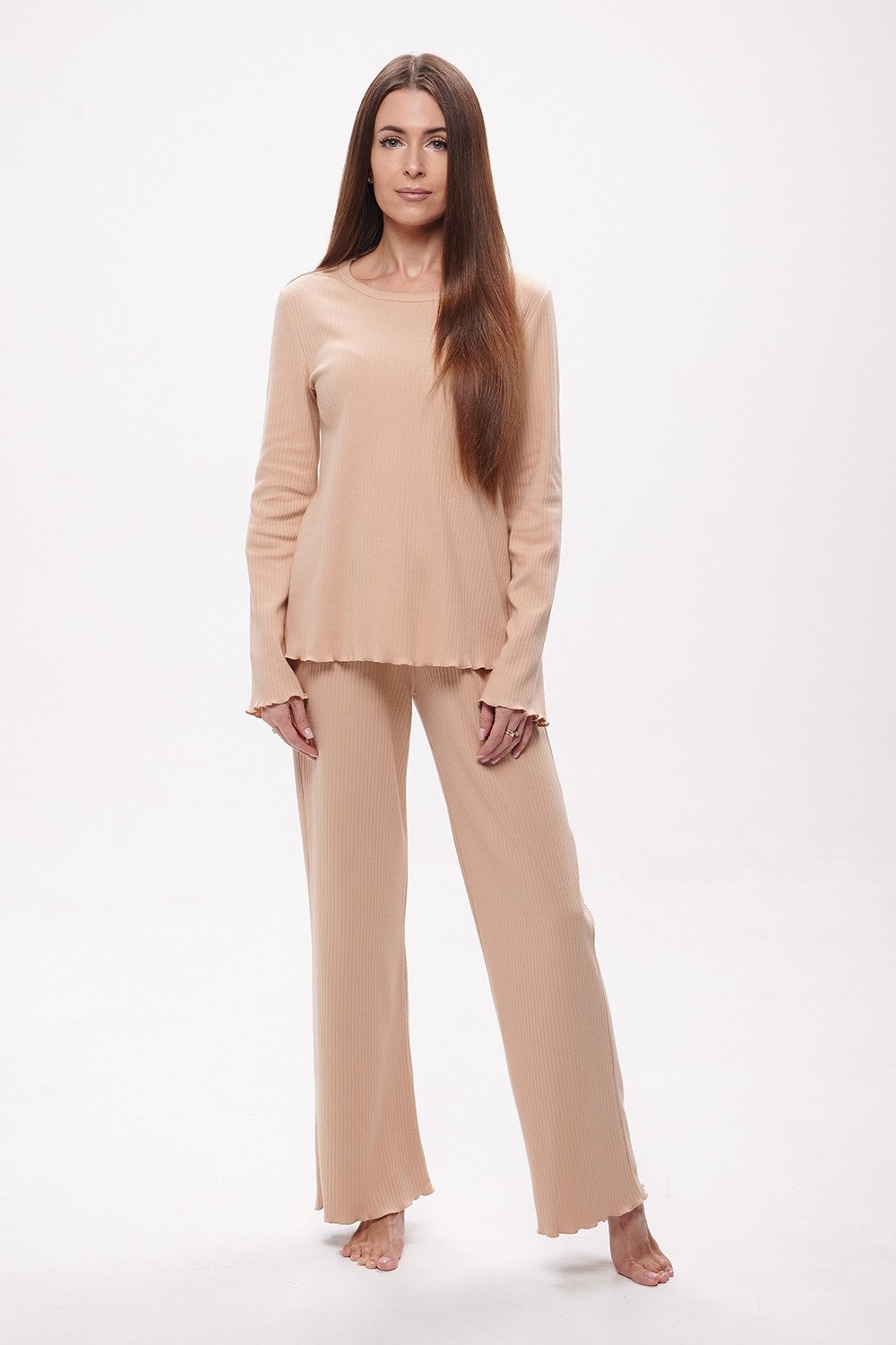 Хлопковая пижама в рубчик 1701 beige