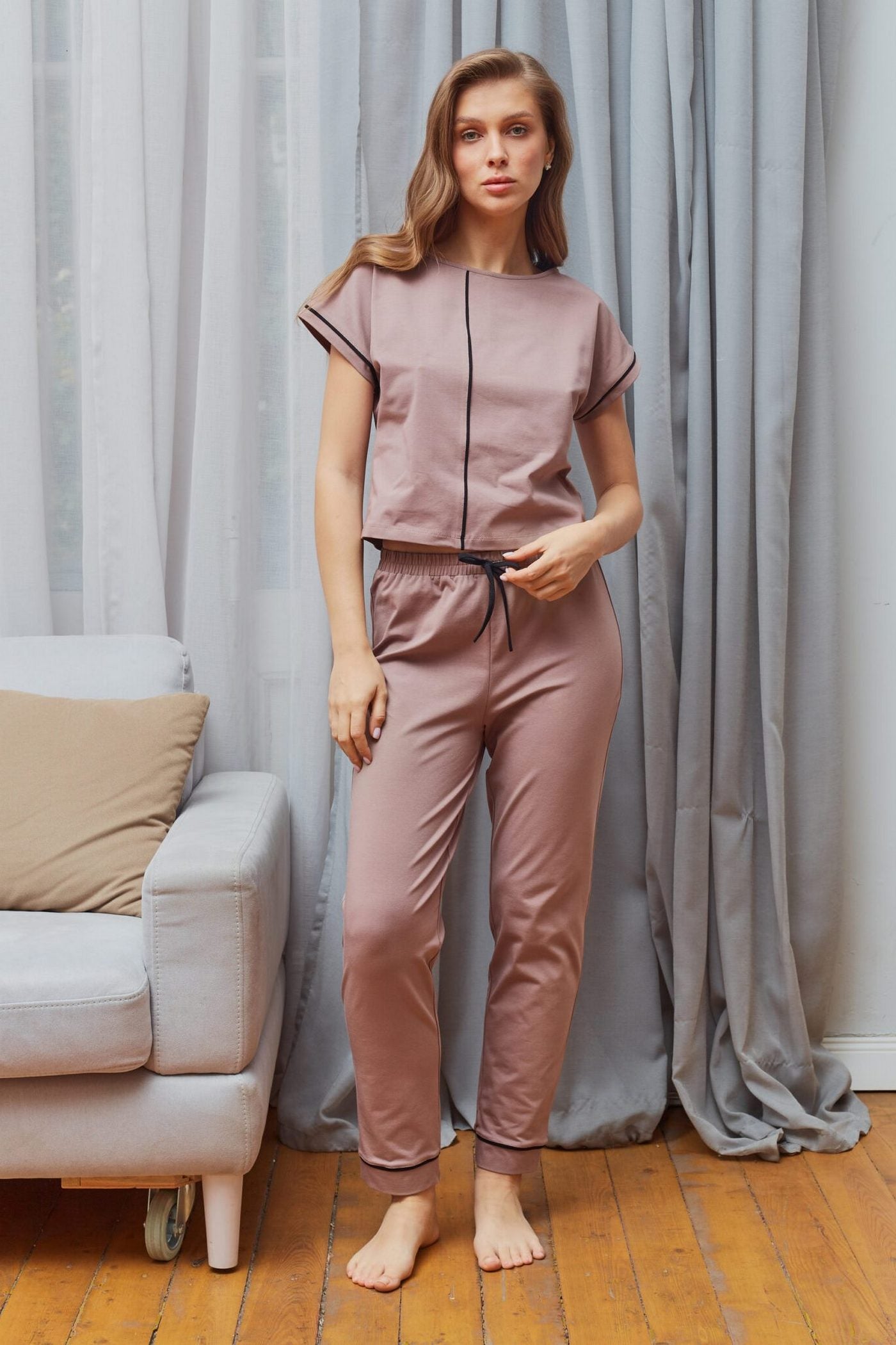 Хлопковая пижама Elegance EL-7140C cappucino