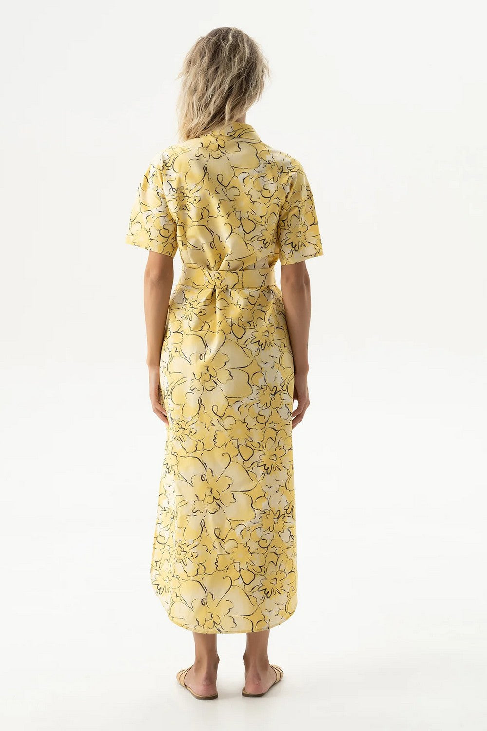 Хлопковое платье-рубашка 251204-15 Strapped Cotton yellow flowers