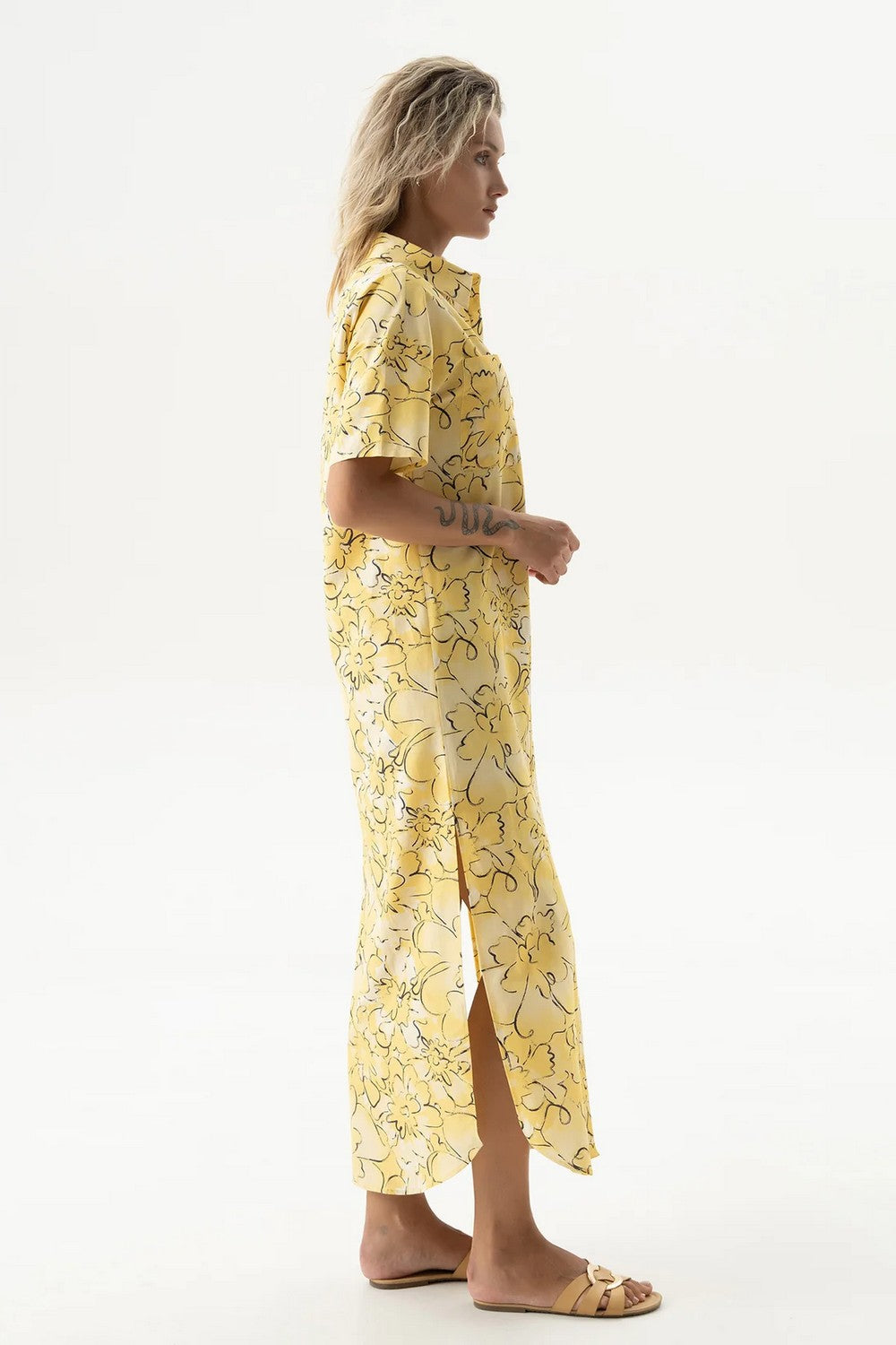 Хлопковое платье-рубашка 251204-15 Strapped Cotton yellow flowers