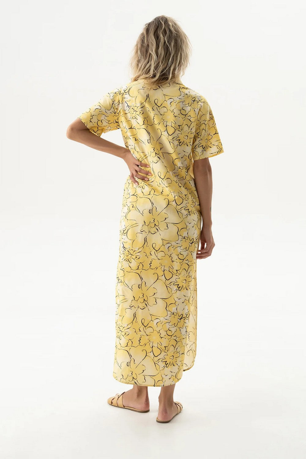 Хлопковое платье-рубашка 251204-15 Strapped Cotton yellow flowers