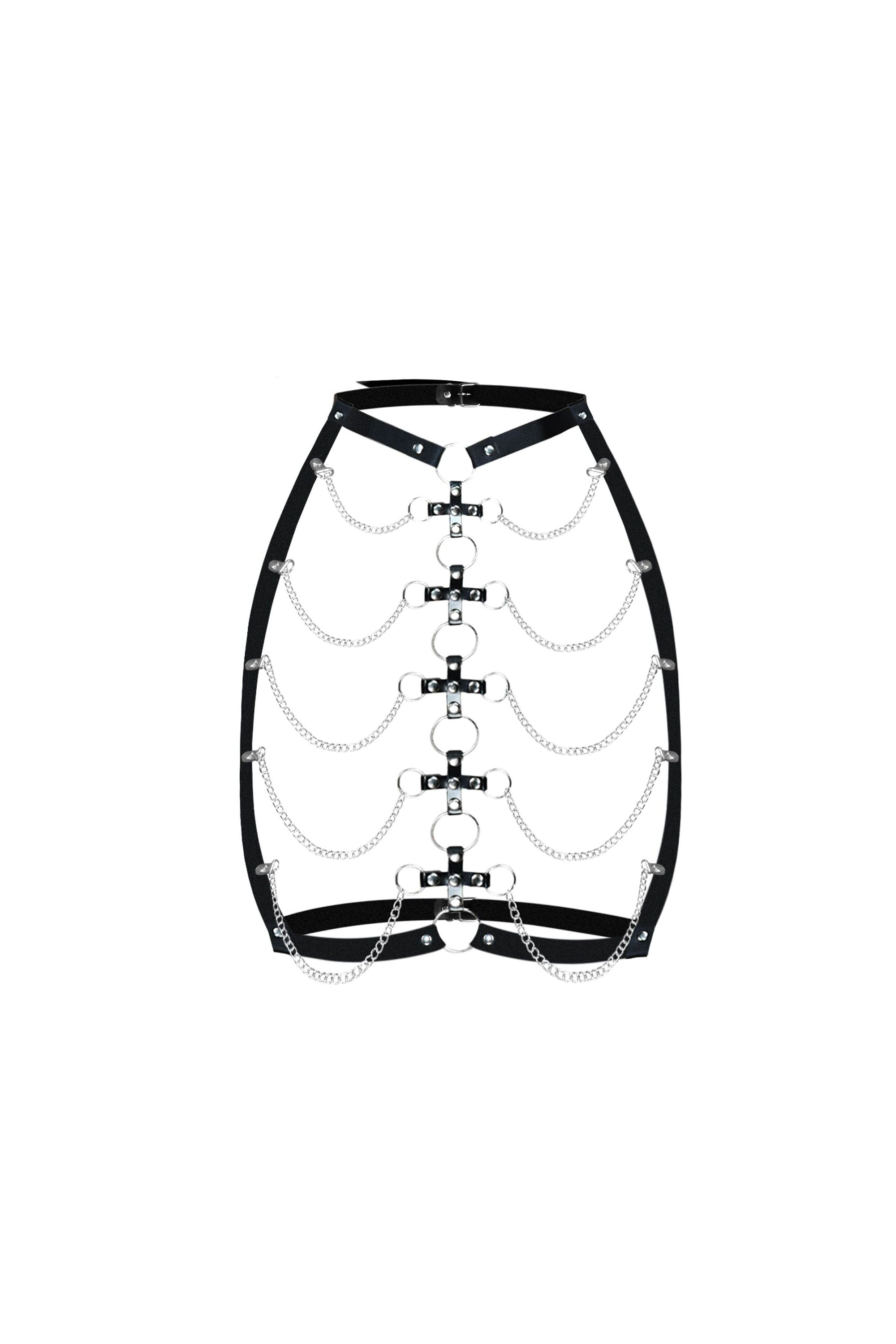 Кожаная портупея с цепями Cross black