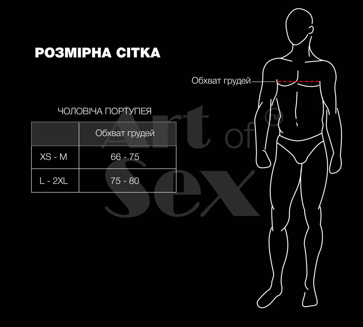Чоловіча портупея з екошкіри Spartacus white Art of Sex таблиця розмірів