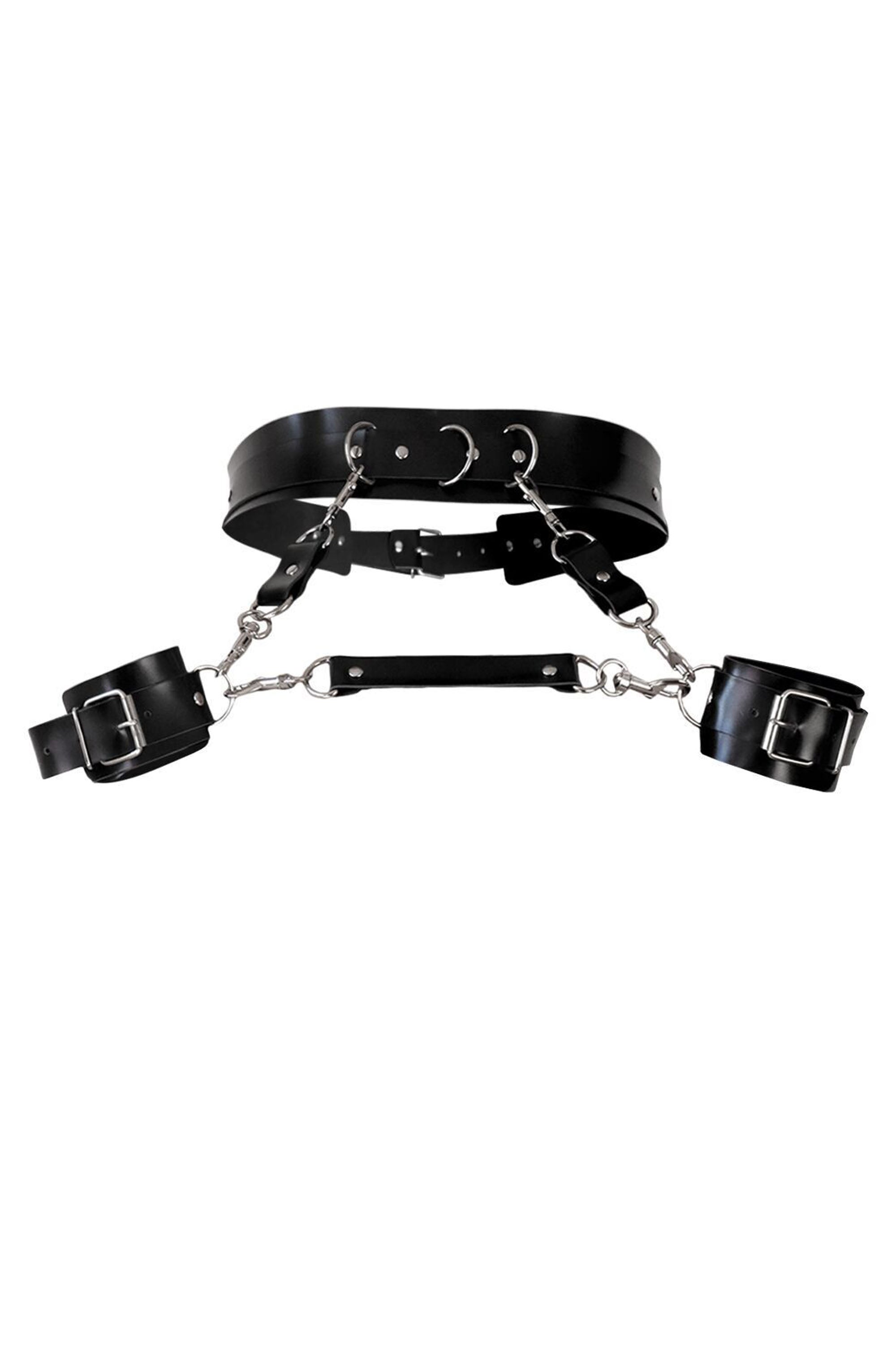 Кожаный пояс с наручниками Kasta black