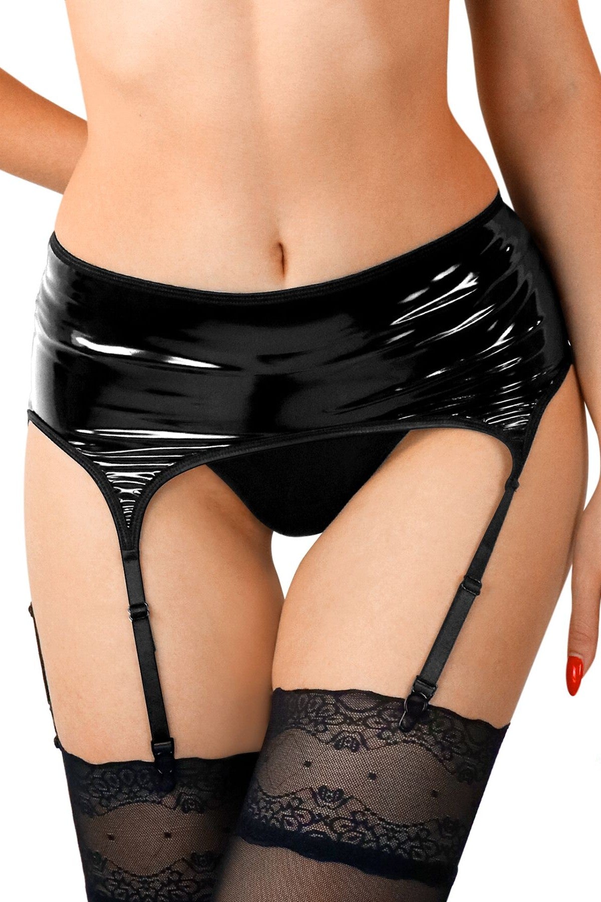 Виниловый пояс для чулок Nika black