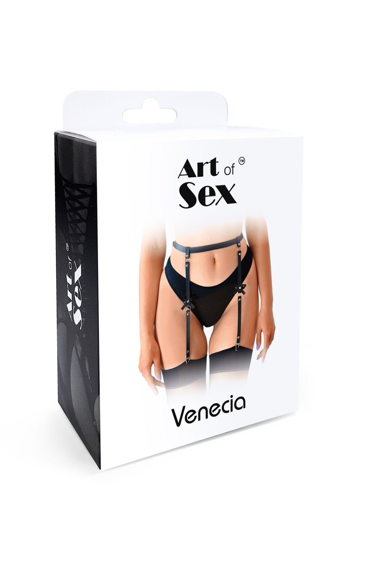 Кожаный пояс для чулок Venecia black