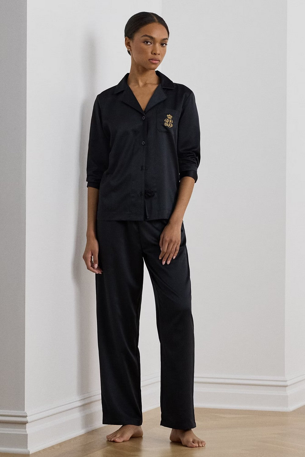 Сатиновая пижама с брюками 86209214 black