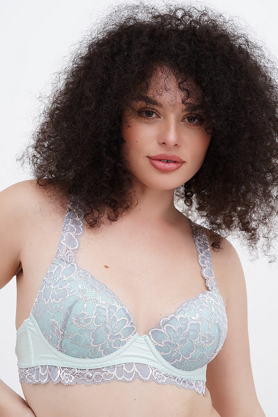 Кружевной бюстгальтер пуш-ап BQ-1125 gray/mint