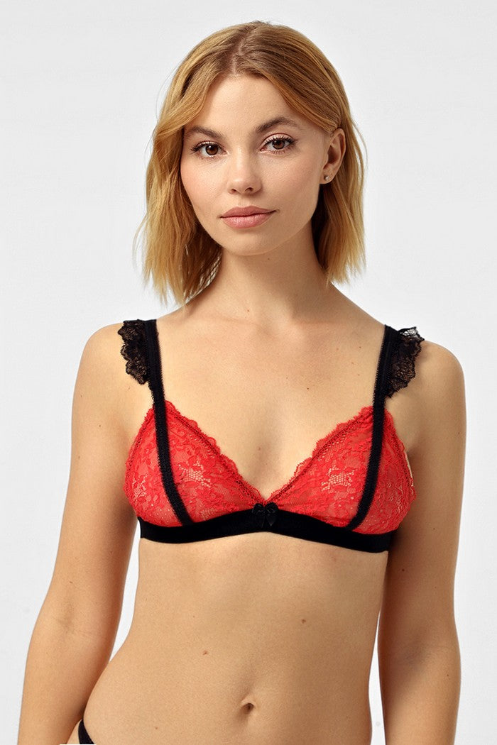 Мягкий бралет из кружева ST-1421 carmine/black