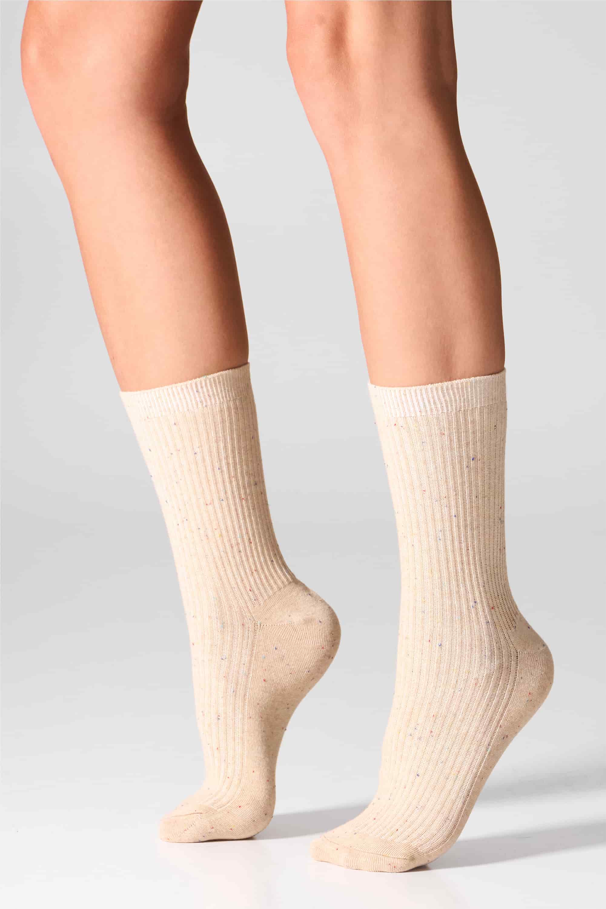 Высокие носки в рубчик G19 Cotton Rib Dots (2 пары) beige/peach