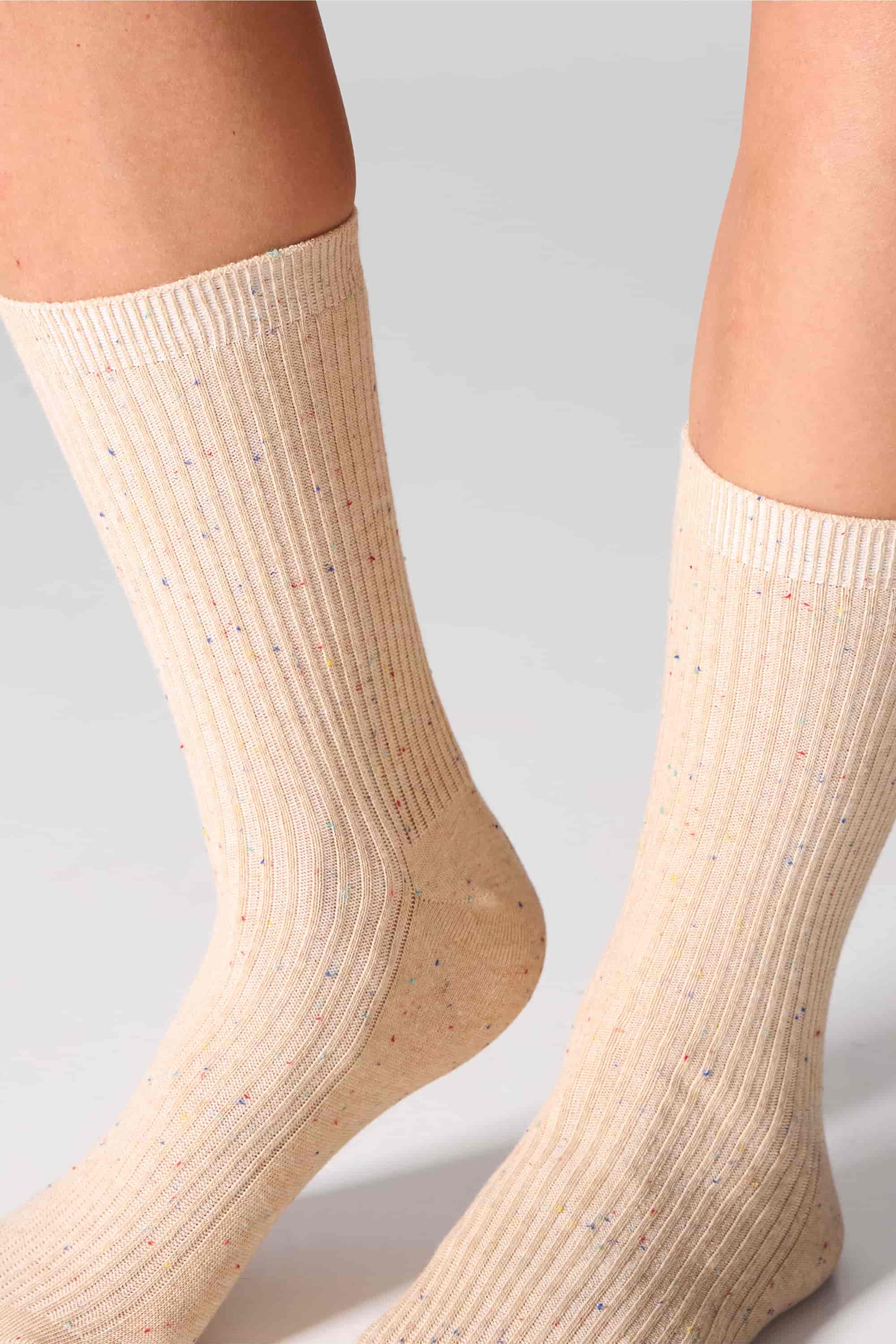 Высокие носки в рубчик G19 Cotton Rib Dots (2 пары) beige/peach