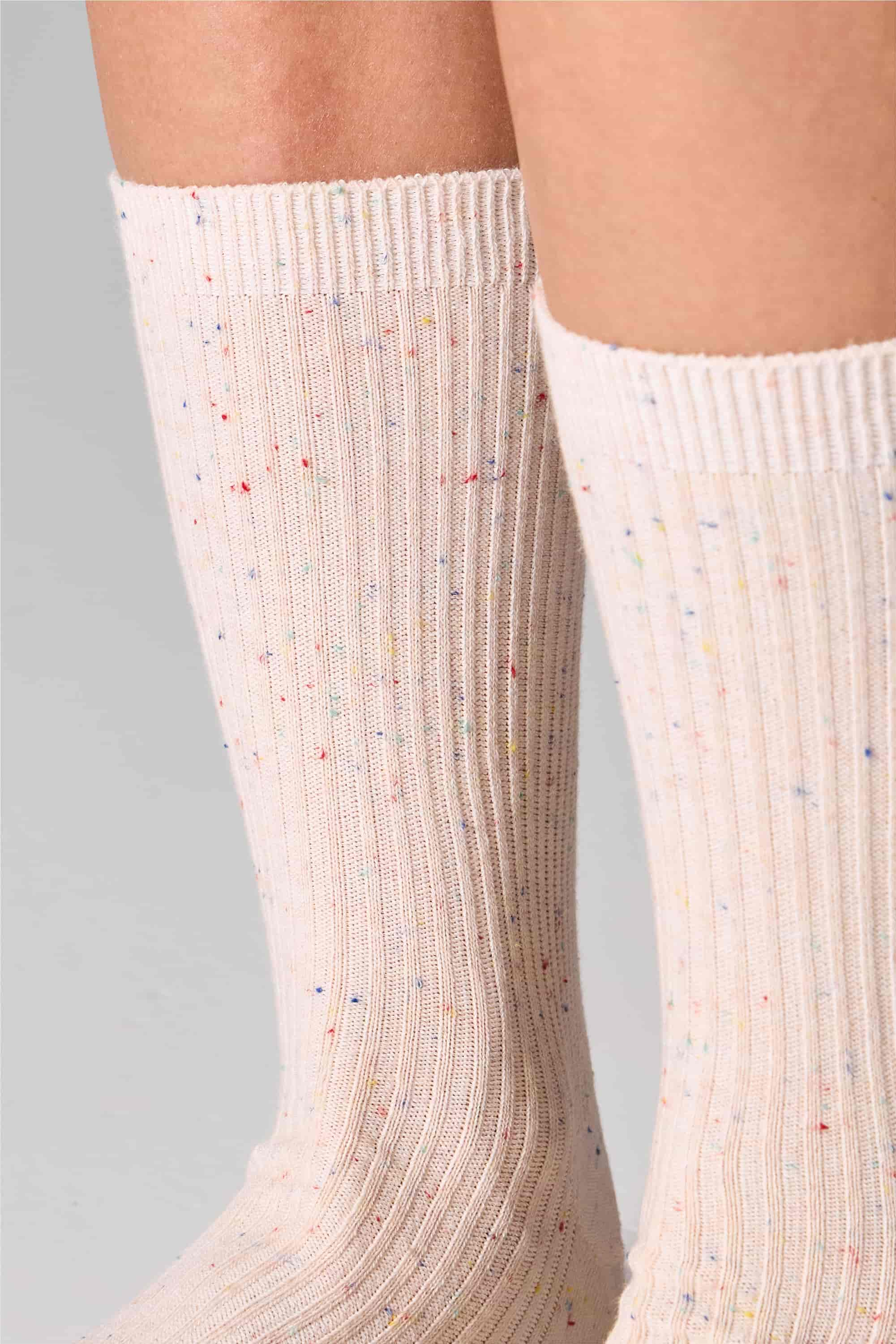 Высокие носки в рубчик G19 Cotton Rib Dots (2 пары) beige/peach