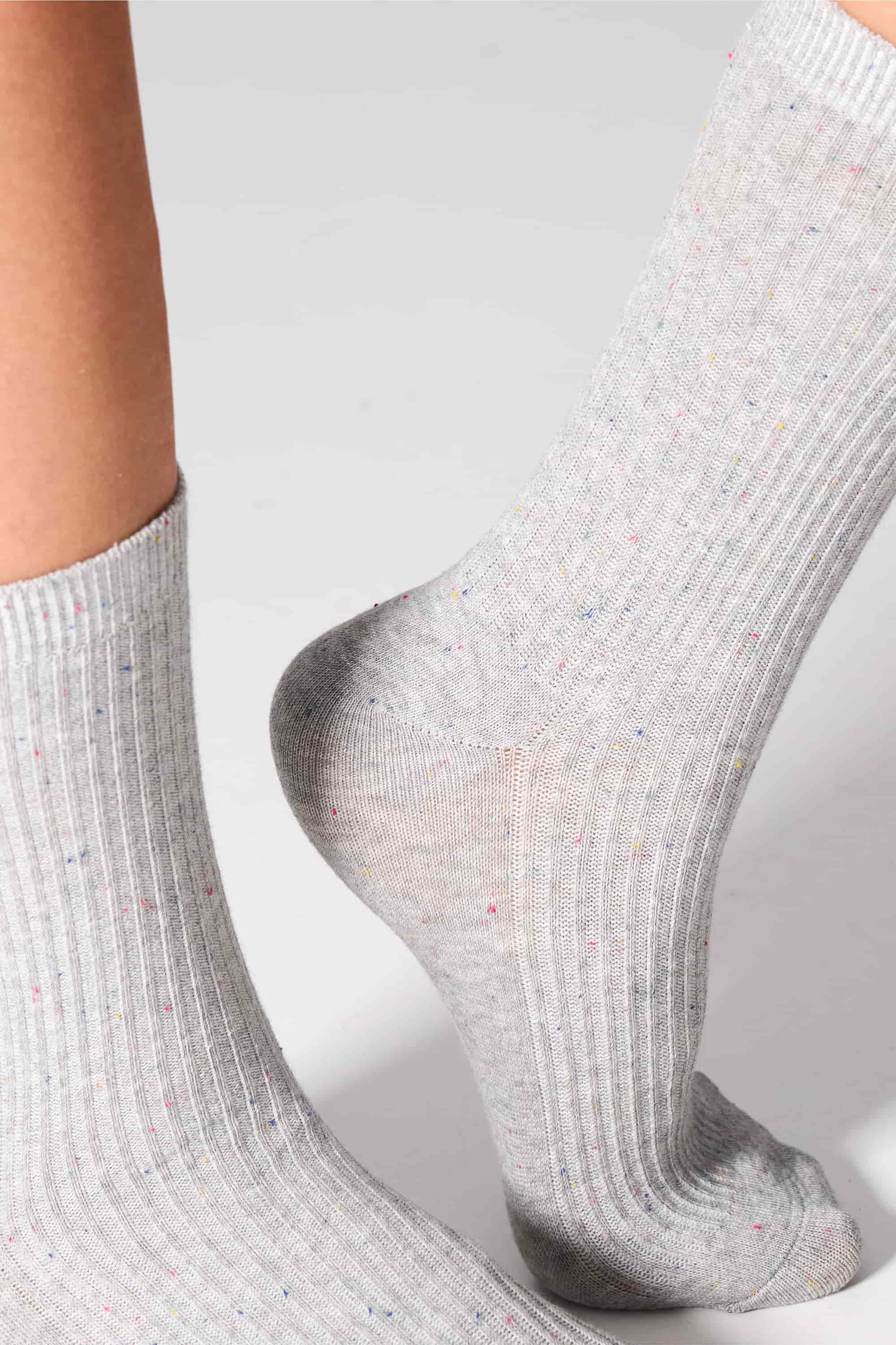 Высокие носки в рубчик G19 Cotton Rib Dots (2 пары) black/light grey