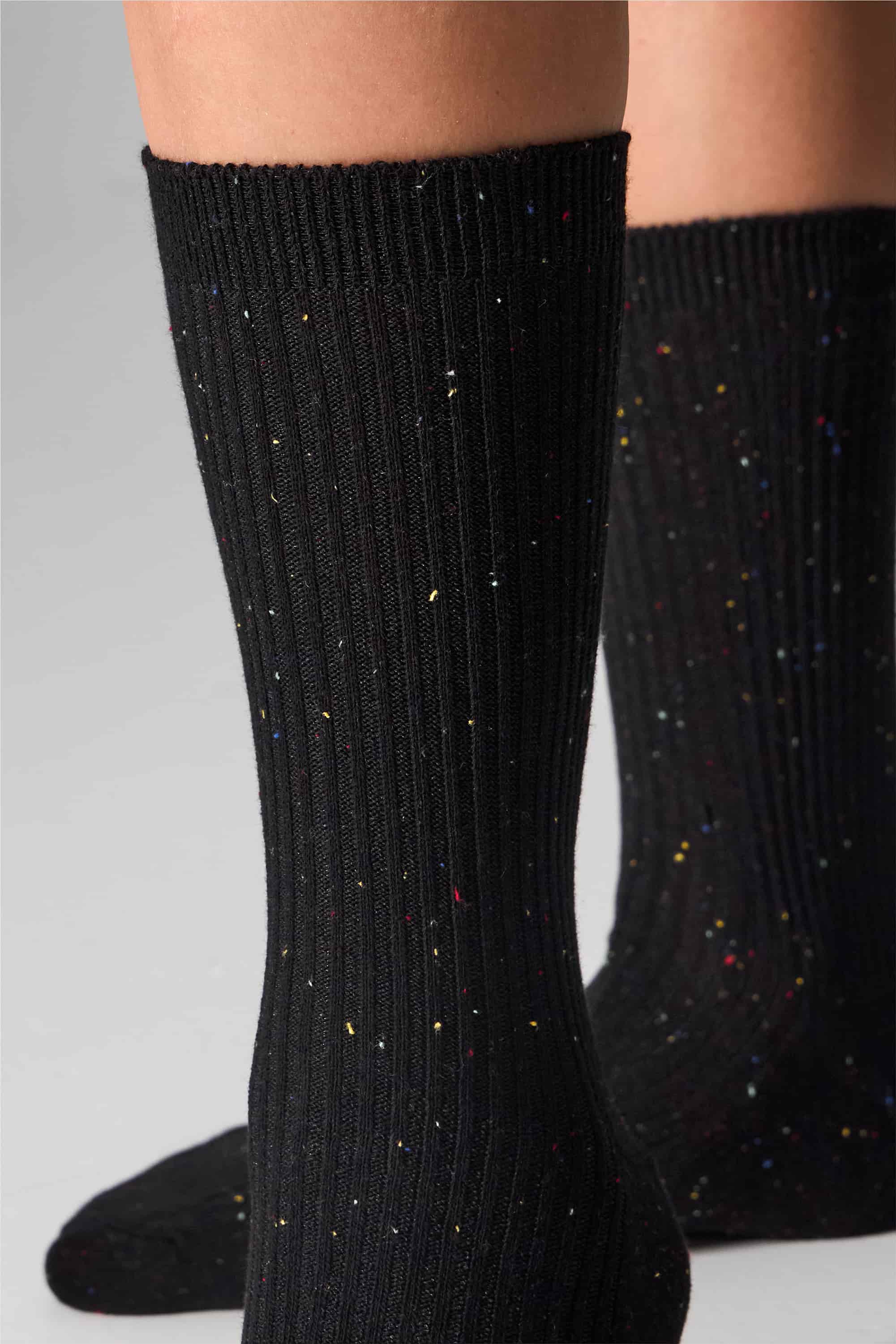 Высокие носки в рубчик G19 Cotton Rib Dots (2 пары) black/light grey