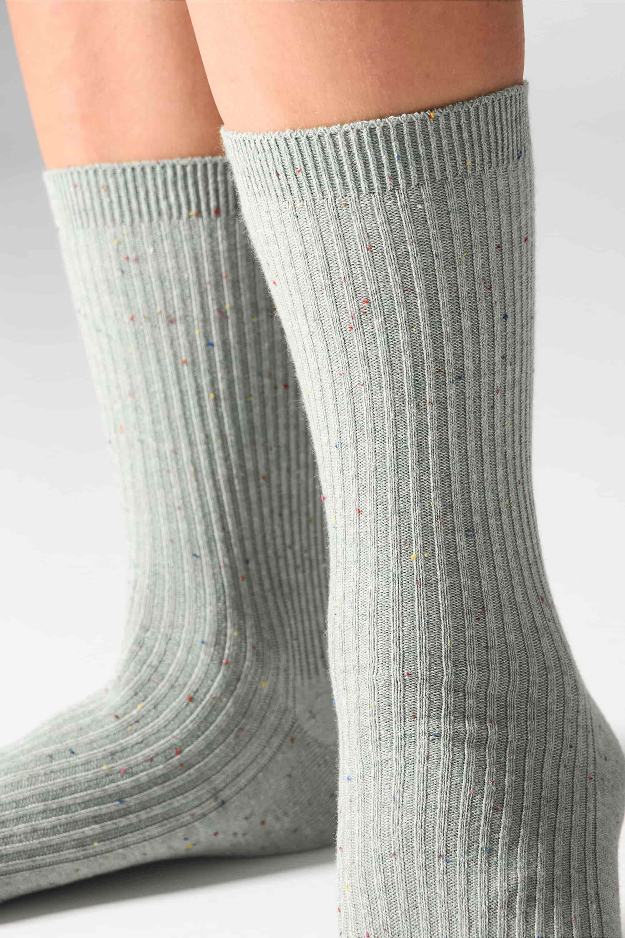 Высокие носки в рубчик G19 Cotton Rib Dots (2 пары) green/yellow