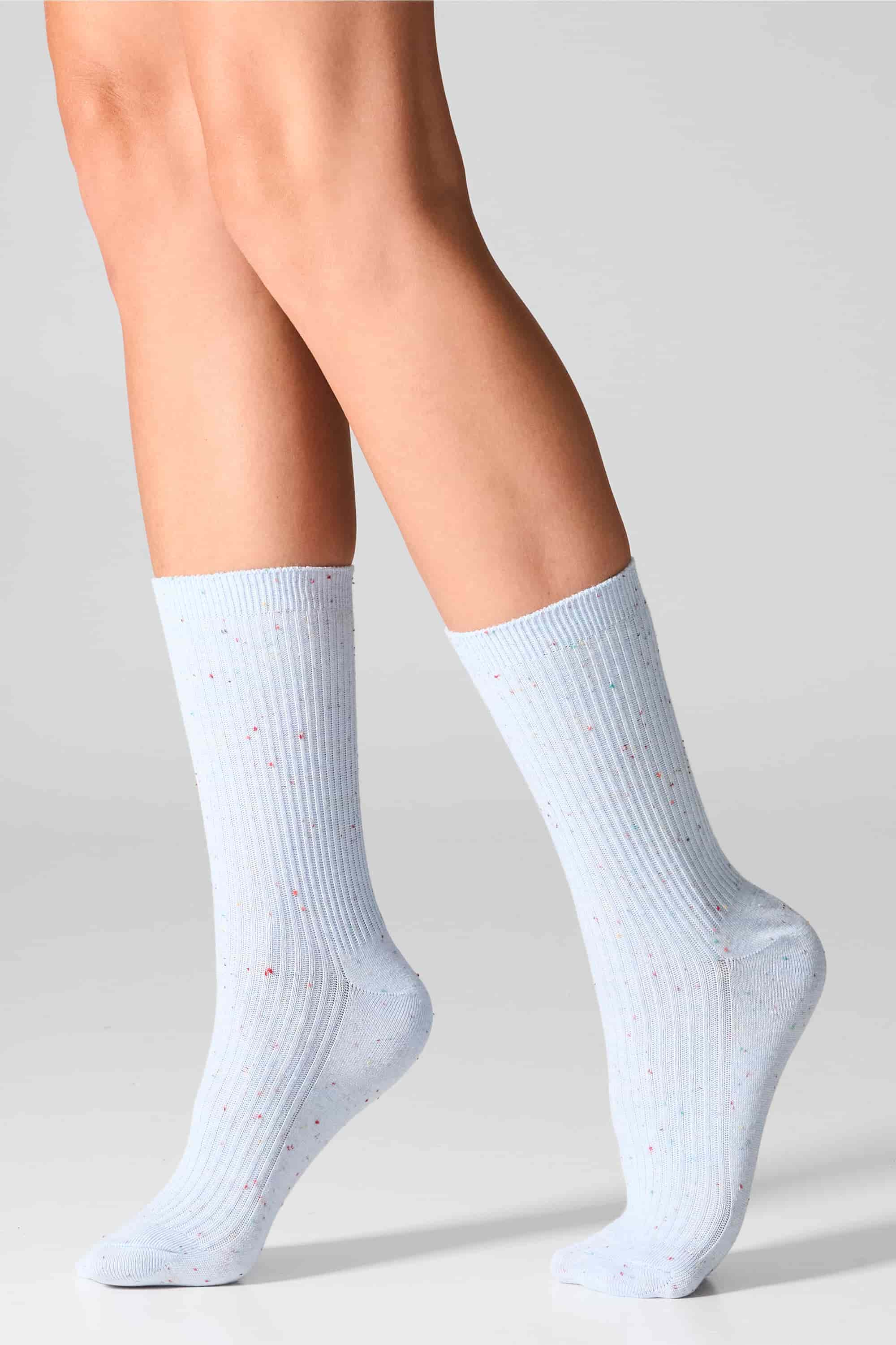 Высокие носки в рубчик G19 Cotton Rib Dots (2 пары) milk/sky