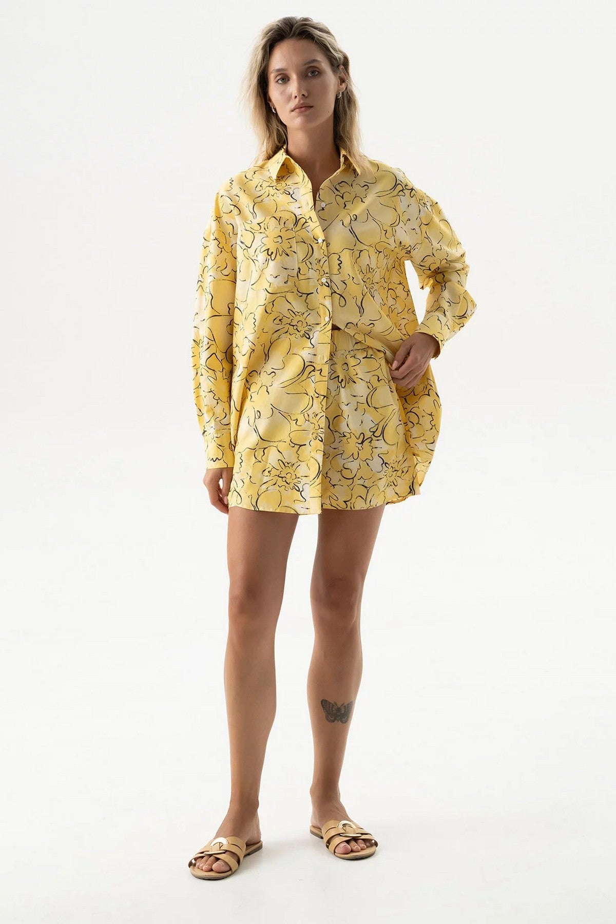 Хлопковые шорты 251204-05 Strapped Cotton yellow flowers