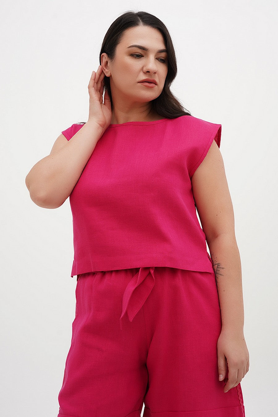 Льняной топ 043 crimson