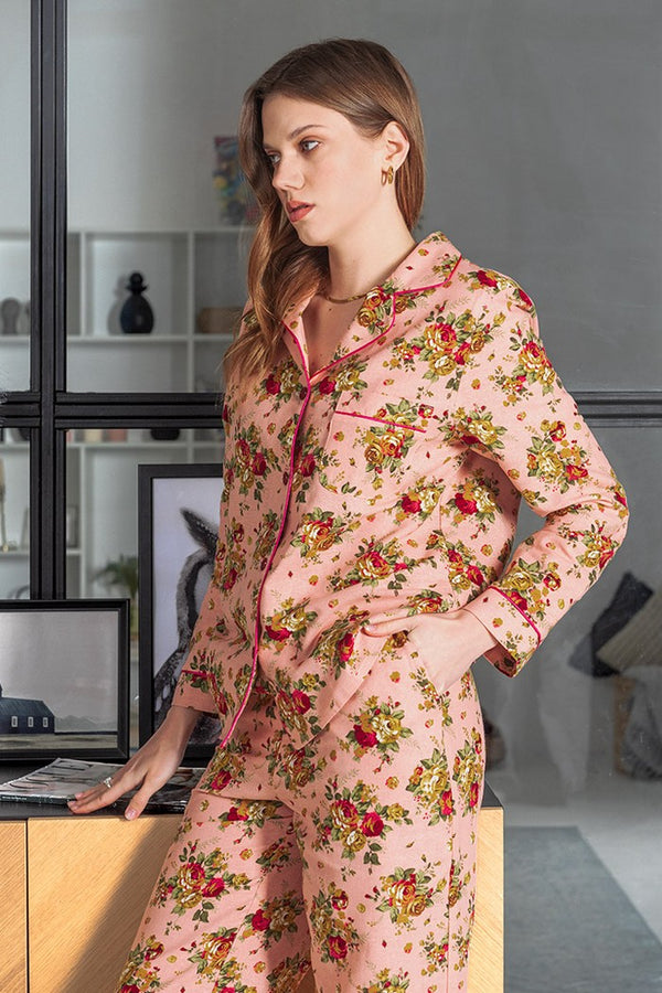 Льняная пижама с принтом 059 Coral flower print
