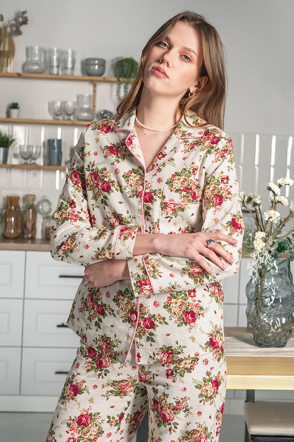 Льняная пижама с принтом 059 Milk flower print