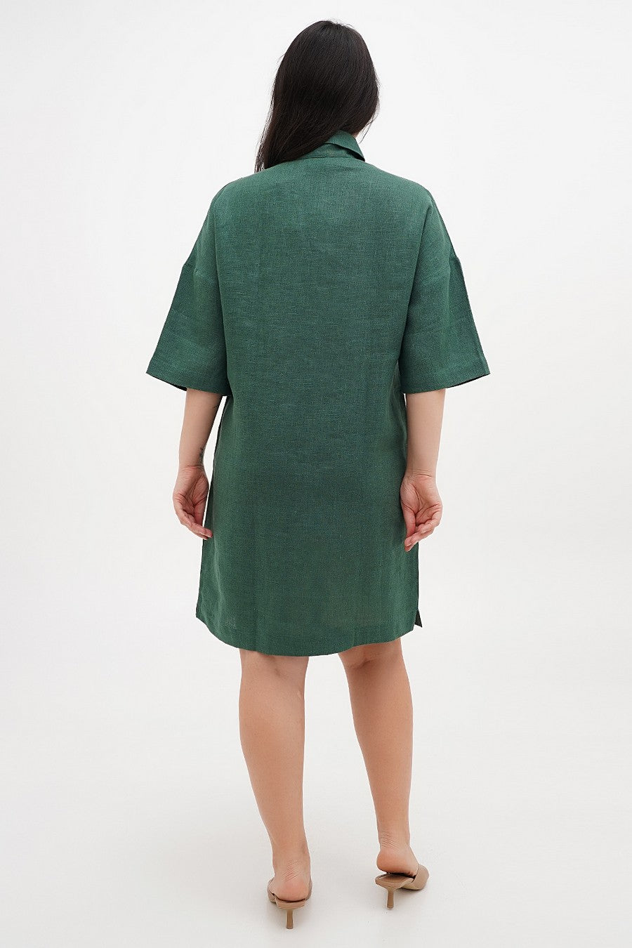 Льняное платье на пуговицах 106 green grass
