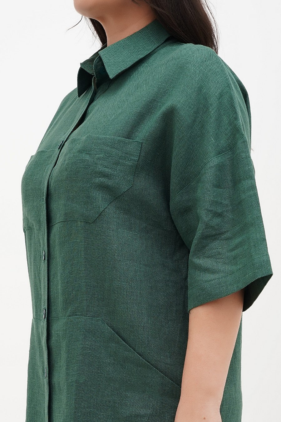 Льняное платье на пуговицах 106 green grass