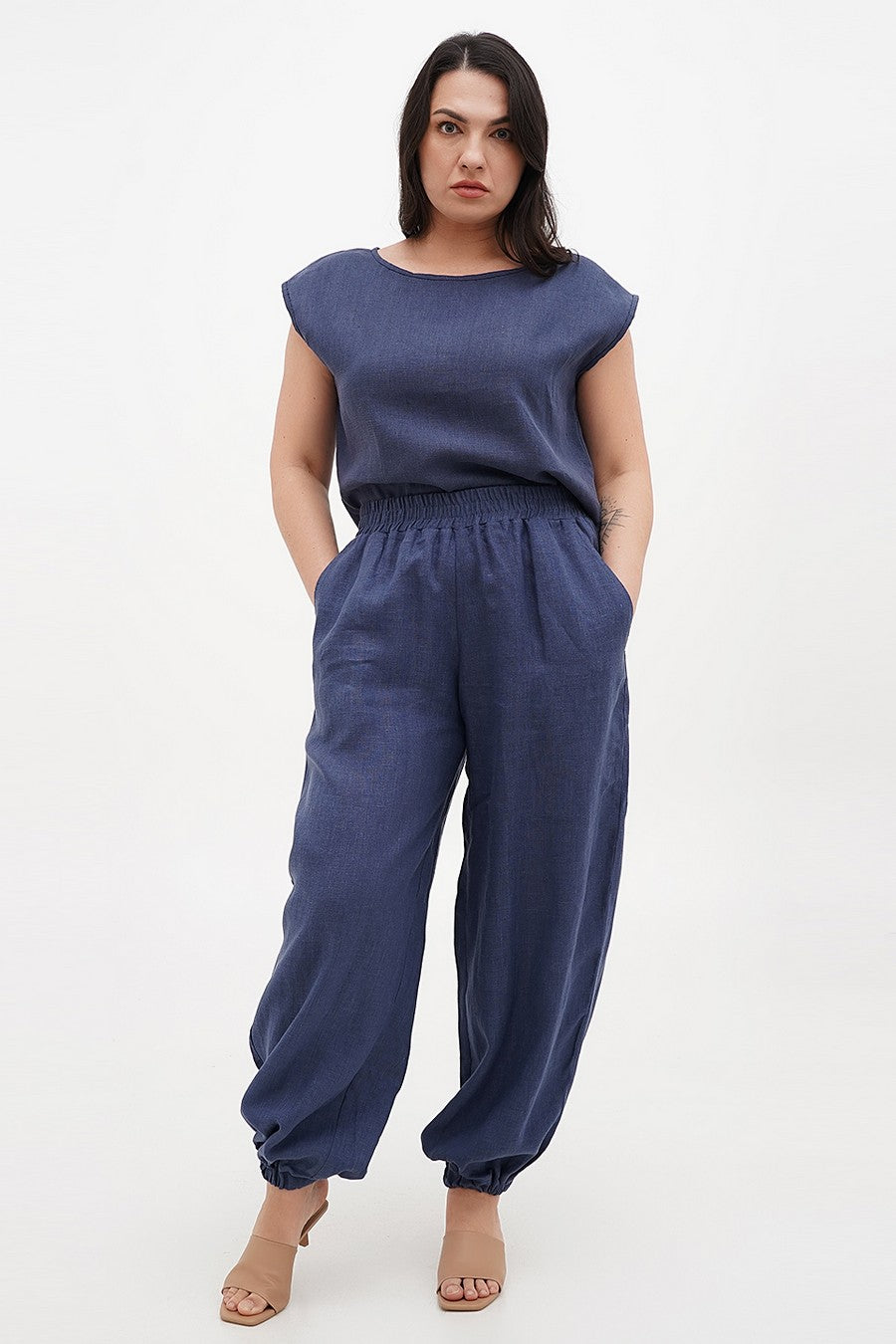 Льняные брюки с карманами 402/2 denim