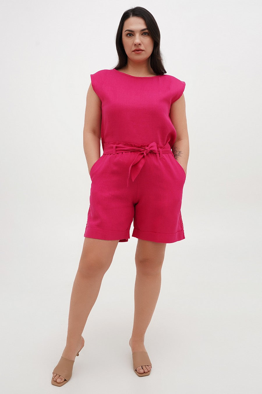 Льняные шорты с карманами 405 crimson