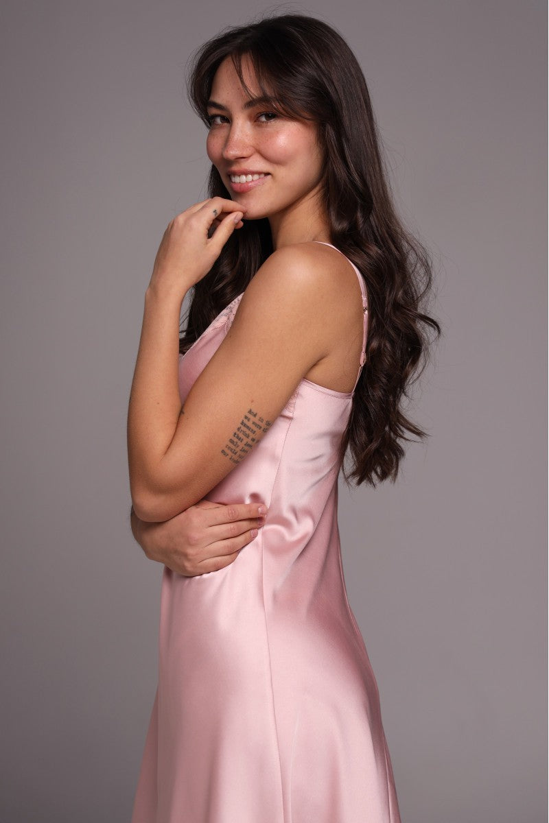Шовкова сорочка з мереживом 26034 rose