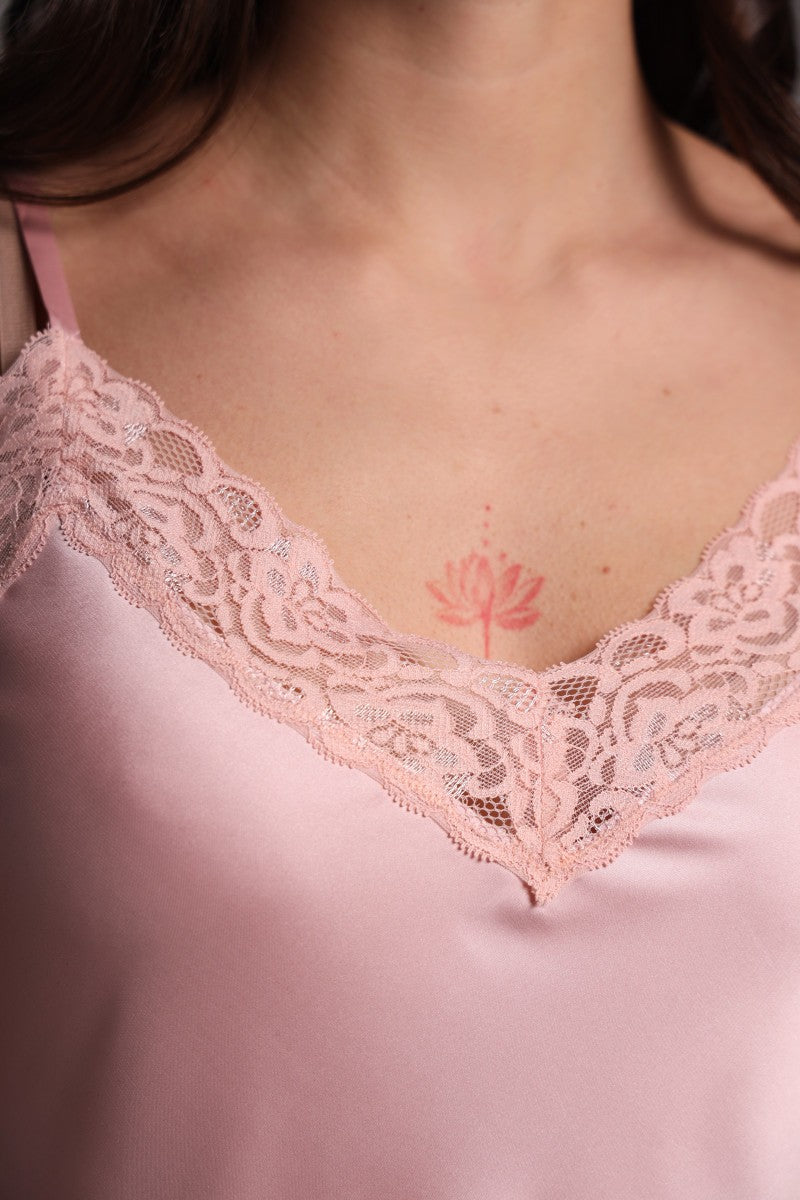 Шовкова сорочка з мереживом 26034 rose