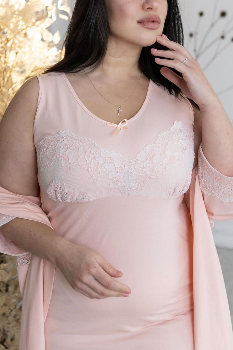 Хлопковая сорочка с кружевом Н1002 peach